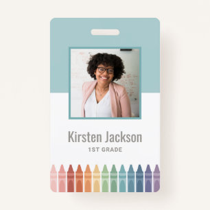 Rainbow Teacher Name Tag Photo ID Badge