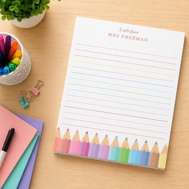Rainbow Teacher Personalized Notepad (Personalized Teacher Pad - Great Gift Idea!)