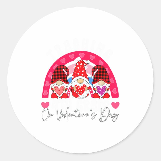 Rainbow Teaching 4th Grade On Valentines Day Teac  Classic Round Sticker (Front)