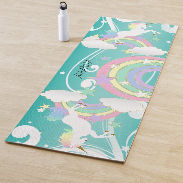 Rainbow Teal Unicorn Yoga Mat (In Situ)