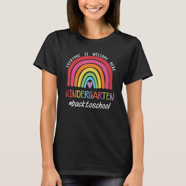 Rainbow Team Kindergarten Squad Hello Kinder Teach T-Shirt (Front)