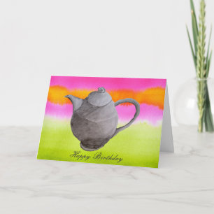 Rainbow Teapot arty tea party birthday Card