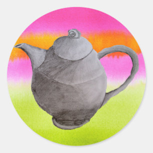 Rainbow Teapot arty tea party Classic Round Sticker