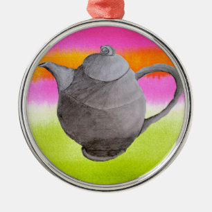 Rainbow Teapot arty tea party Metal Ornament