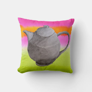 Rainbow teapot arty tea party throw pillow