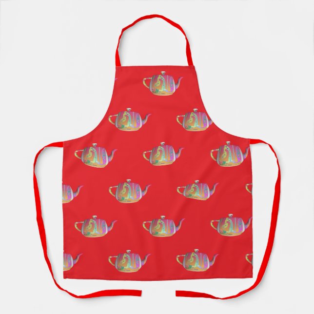 Rainbow Teapot Repeat Housewarming Shower Gift Red Apron (Front)