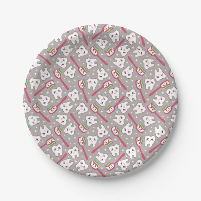 Rainbow Teeth Pattern Paper Plate (Front)