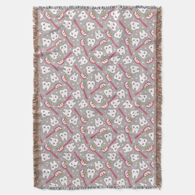 Rainbow Teeth Pattern Throw Blanket (Front Vertical)
