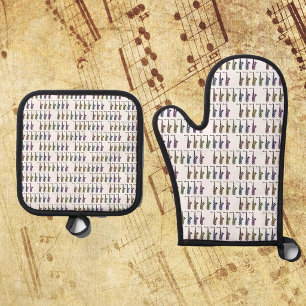 Rainbow Tenor Saxophone Lineup Pattern Oven Mitt & Pot Holder Set