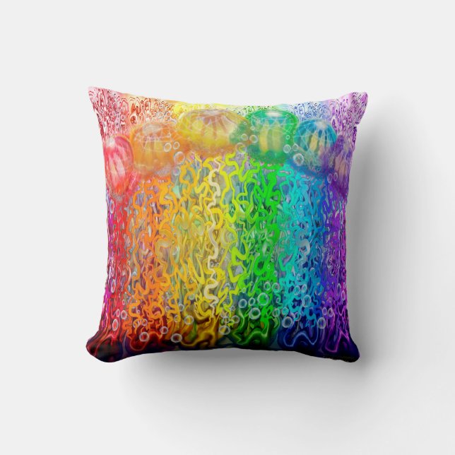 Rainbow Tentacles Throw Pillow (Front)