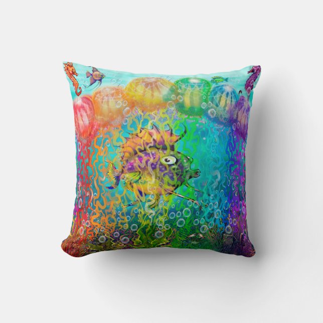 Rainbow Tentacles Throw Pillow (Front)
