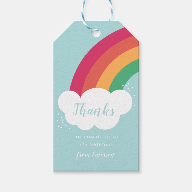 Rainbow thank you kids birthday favour tag (Front)