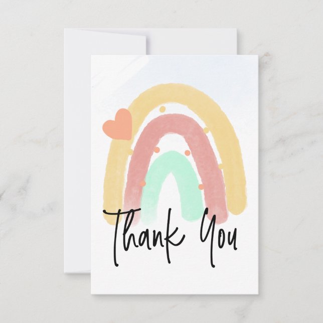 Rainbow Thank You  Script Colourful Heart and Dots Card (Front)