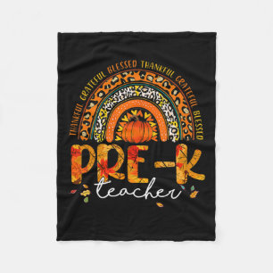 Rainbow Thankful Pre K Teacher Fall Thanksgiving  Fleece Blanket