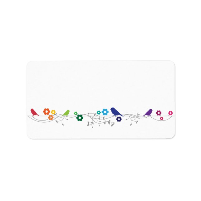Rainbow Theme Birds Flowers Wedding Blank Address Label (Front)