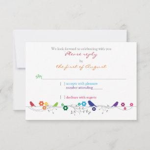 Rainbow Theme Birds Flowers Wedding RSVP Reply Card