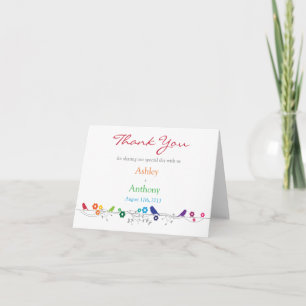 Rainbow Theme Birds Flowers Wedding Thank You