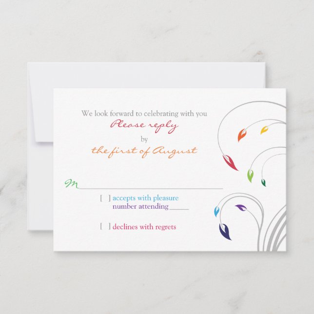 Rainbow Theme Floral Wedding RSVP Reply (Front)