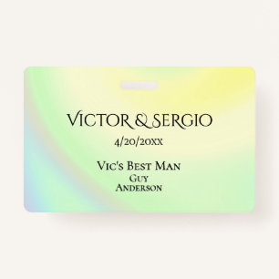 Rainbow Theme Wedding Party ID Double Sided Badge