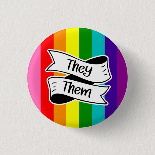 Rainbow They/Them Pronoun Badge 1 Inch Round Button (Front)