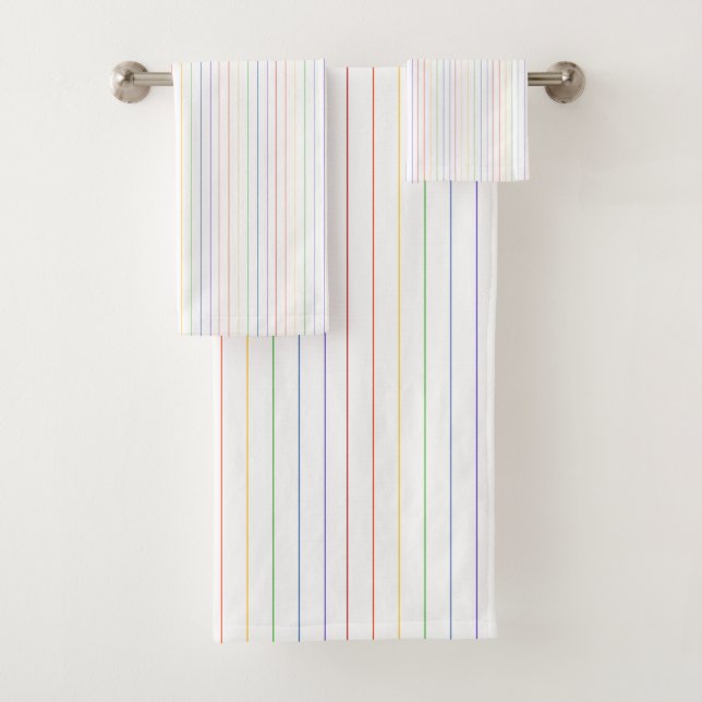 Rainbow Thin Stripes White Pattern Bath Towel Set (Insitu)