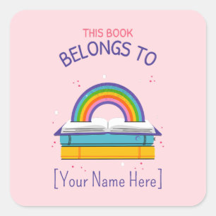 Rainbow This Belongs to Bookplates Square Sticker