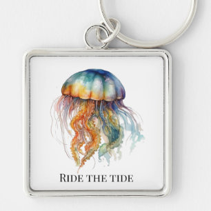 Rainbow Tides Jellyfish: Watercolor Art Keychain