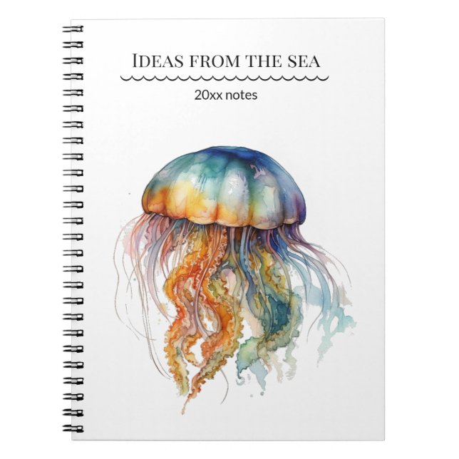 Rainbow Tides Jellyfish: Watercolor Art  Notebook (Front)