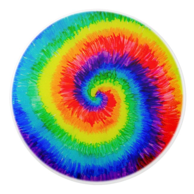 Rainbow Tie-Dye Alcohol Ink Ceramic Knob (Front)