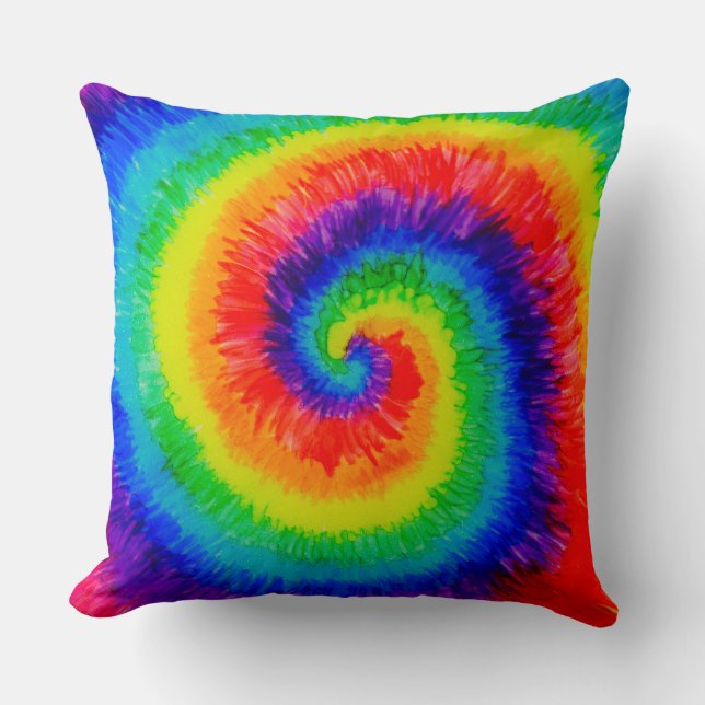 Rainbow Tie-Dye Alcohol Ink Throw Pillow (Front)