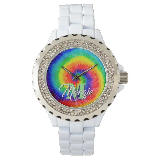 Rainbow Tie-Dye Alcohol Ink Watch (Front)