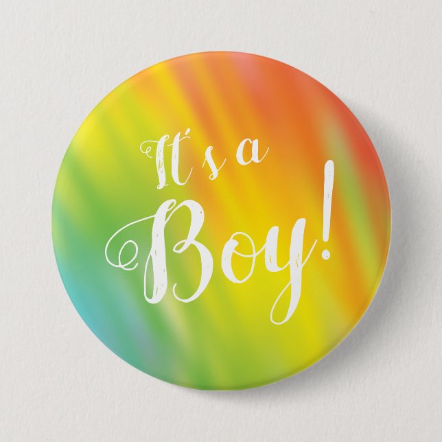 Rainbow Tie Dye Baby Shower It's a Boy 3 Inch Round Button (Front)