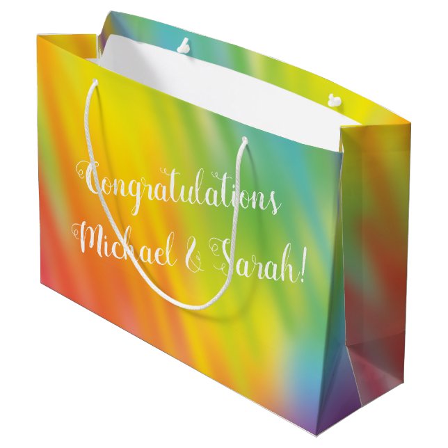 Rainbow Tie Dye Baby Shower Large Gift Bag (Back Angled)