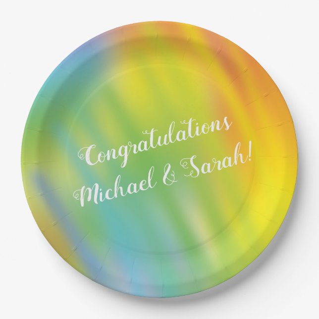 Rainbow Tie Dye Baby Shower Paper Plate (Front)