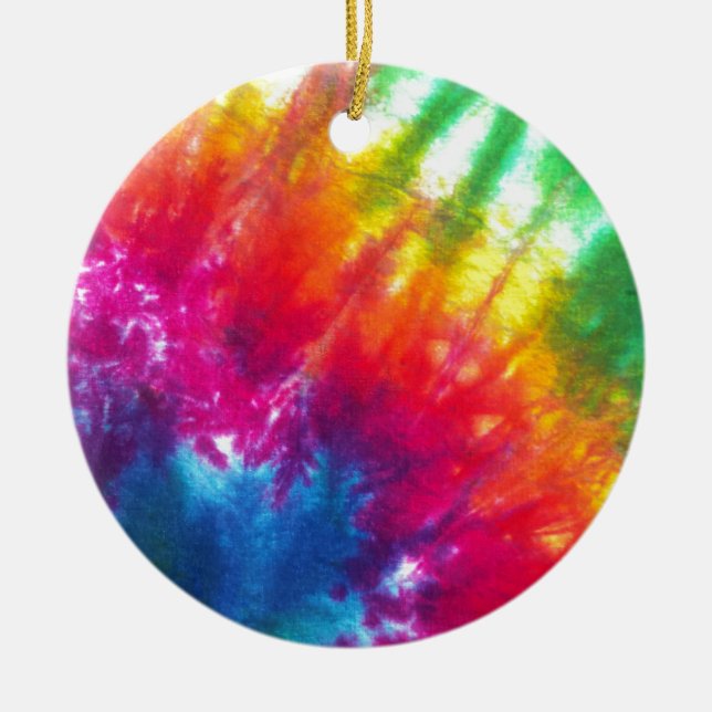 Rainbow Tie-Dye Ceramic Ornament (Front)