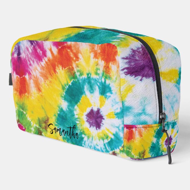 Rainbow Tie Dye Colourful Personalized Dopp Kit (Right Corner)