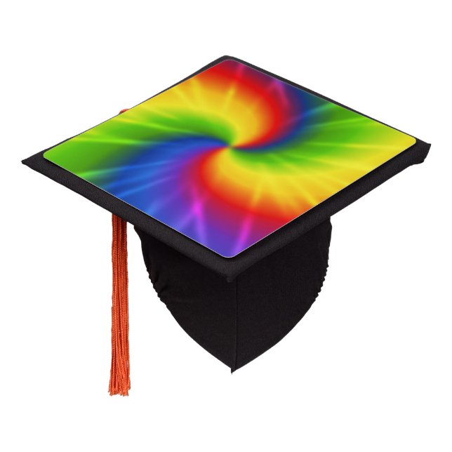 Rainbow Tie-Dye Graduation Cap Topper (Angled)