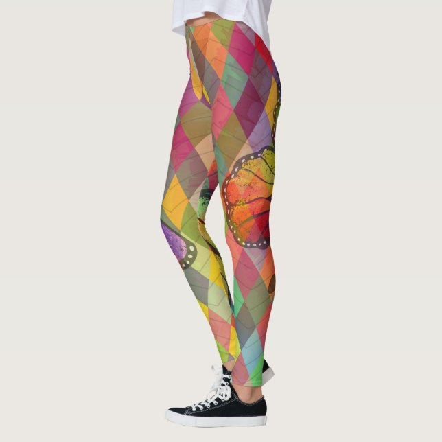 Rainbow Tie Dye Harlequin Herringbone & Butterfly Leggings (Left)