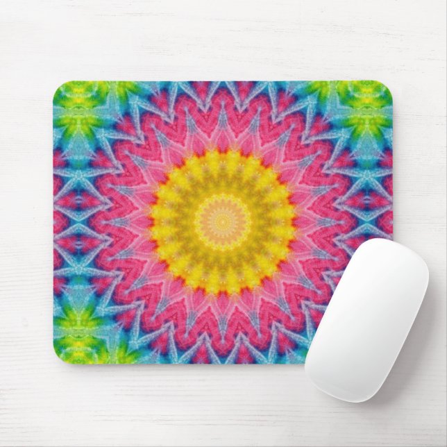 Rainbow Tie-Dye Mandala with Vibrant Symmetry Mouse Pad (With Mouse)