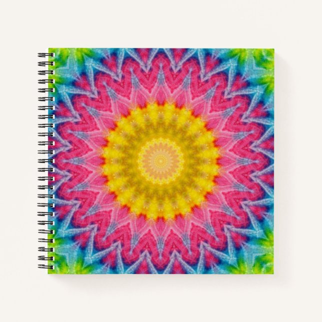 Rainbow Tie-Dye Mandala with Vibrant Symmetry Notebook (Front)