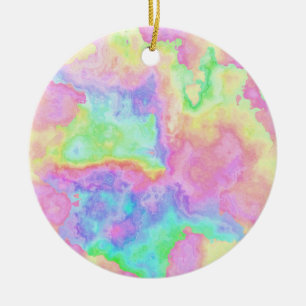 Rainbow Tie Dye Marble Stone Pastels Ceramic Ornament