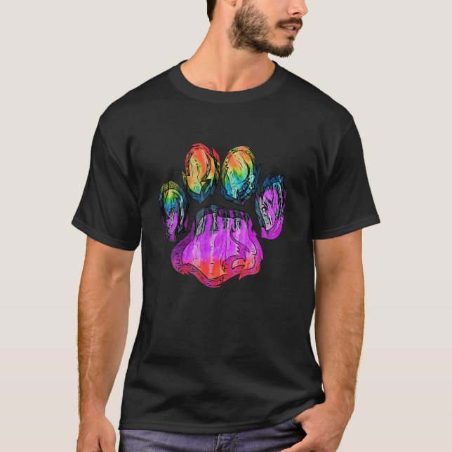 Rainbow Tie Dye Paw Print T-Shirt (Front)
