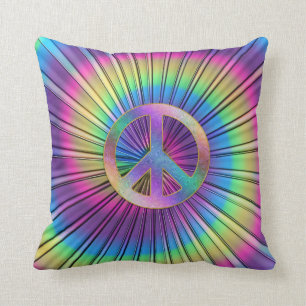 Rainbow Tie-Dye Peace Sign Throw Pillow