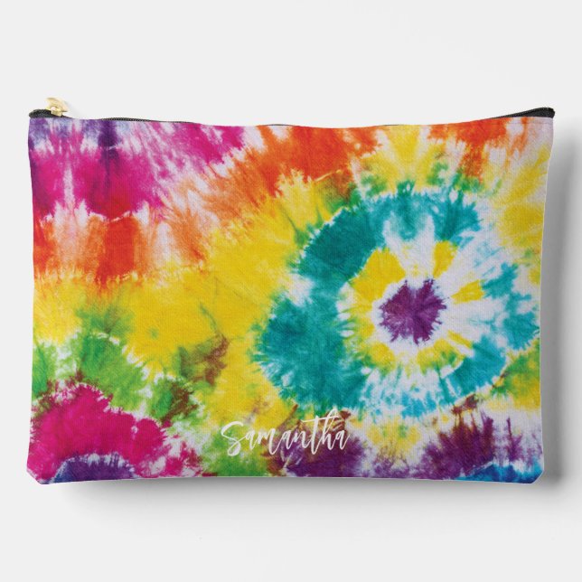 Rainbow Tie Dye Personalized Colourful Accessory Pouch (Front)