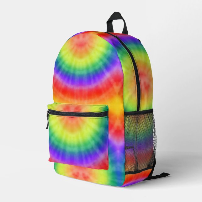 Rainbow Tie Dye Printed Backpack (Back Corner Right)