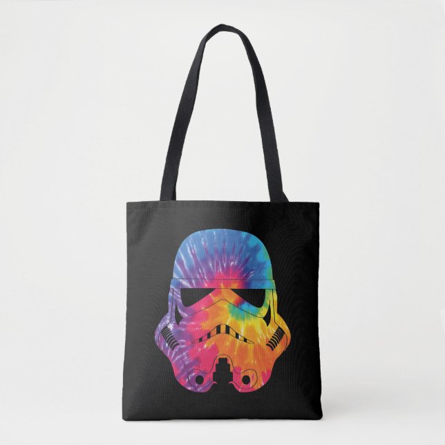 Rainbow Tie Dye Stormtrooper Helmet Tote Bag (Front)