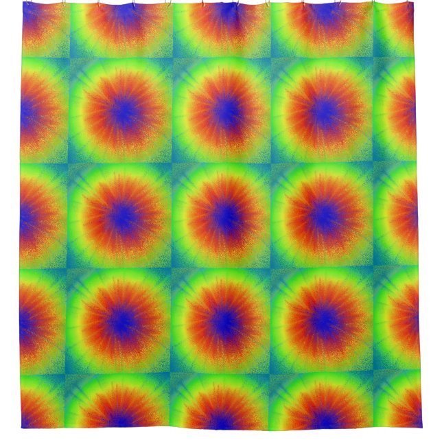 Rainbow Tie Dyed Tiles Shower Curtain (Front)