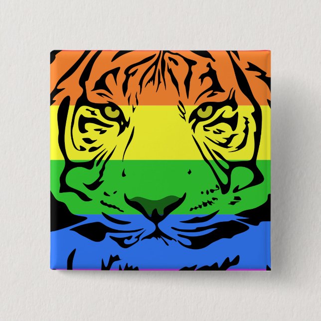 Rainbow Tiger 2 Inch Square Button (Front)