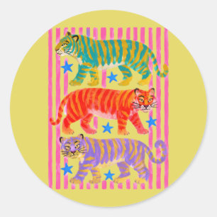 rainbow tiger dreams classic round sticker