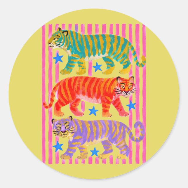 rainbow tiger dreams classic round sticker (Front)